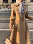 Womens Camel Long Wool Double Breasted Coat
