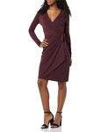 Burgundy Long-Sleeved Wrap Dress in Plus Sizes