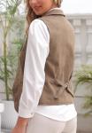 Womens Khaki Herringbone Tweed Sleeveless Blazer