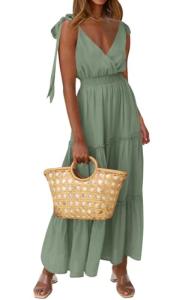 Sage Green Sleeveless Tiered Maxi Dress
