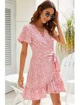 Pink Polka Dot Ruffle Mini Dress with Belt