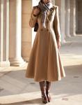 Womens Camel Long Wool Double Breasted Coat
