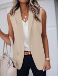 Womens Khaki Sleeveless Blazer Jacket