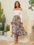 Floral High Waist Pleated Maxi Skirt for Women