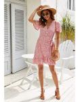 Pink Polka Dot Ruffle Mini Dress with Belt