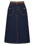 High Waisted Dark Denim Jean Skirt with Belt
