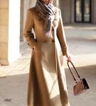 Womens Camel Long Wool Double Breasted Coat