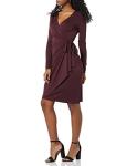 Burgundy Long-Sleeved Wrap Dress in Plus Sizes