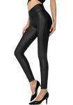SANTINY High Waisted Faux Leather Leggings - Black