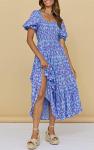 Boho Floral Maxi Dress with Puff Sleeves