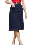High Waisted Dark Denim Jean Skirt with Belt