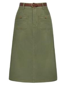 Knee Length Army Green Denim Skirt for Women