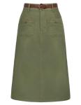 Knee Length Army Green Denim Skirt for Women