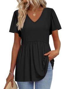 OFEEFAN Women's V-Neck Peplum Tunic Tops