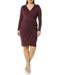 Burgundy Long-Sleeved Wrap Dress in Plus Sizes