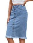 Luvamia Casual Mid Rise Denim Midi Skirt