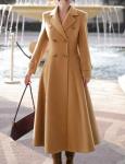 Womens Camel Long Wool Double Breasted Coat