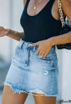 GOBLES Women's Ripped Mini Denim Skirt, Blue