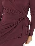 Burgundy Long-Sleeved Wrap Dress in Plus Sizes