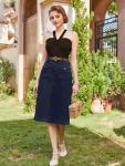 High Waisted Dark Denim Jean Skirt with Belt