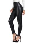 SEASUM Women's Black Faux Leather High-Waisted Leggings