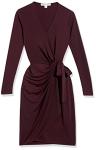 Burgundy Long-Sleeved Wrap Dress in Plus Sizes