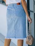 Luvamia Casual Mid Rise Denim Midi Skirt