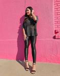 SANTINY High Waisted Faux Leather Leggings - Black