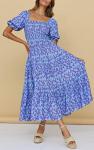 Boho Floral Maxi Dress with Puff Sleeves