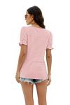 Pink Stripe Short Sleeve Beach Tops for Women