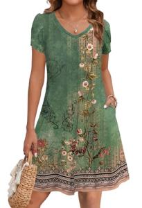 Cute Green Bohemian Sundress with Pockets