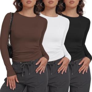 3 Pack Women's Long Sleeve Crew Neck Tops