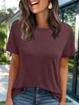 Soft Basic Short Sleeve Round Neck Tee - Wine
