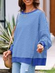 Blue Striped Oversized Waffle Knit Sweatshirt