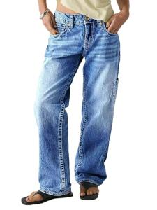 Mid Rise Straight Leg Boyfriend Jeans for Women