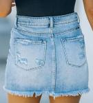 GOBLES Women's Ripped Mini Denim Skirt, Blue