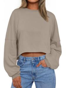 Trendy Oversized Crop Crewneck Sweatshirt in Coffeegrey