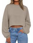 Trendy Oversized Crop Crewneck Sweatshirt in Coffeegrey