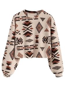 Bohemian Tribal Graphic Cropped Knit Sweater