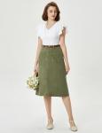 Knee Length Army Green Denim Skirt for Women