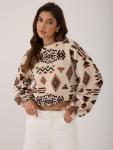 Bohemian Tribal Graphic Cropped Knit Sweater