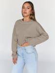Trendy Oversized Crop Crewneck Sweatshirt in Coffeegrey