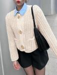 Beige Cropped Cardigan Sweater for Women