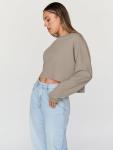 Trendy Oversized Crop Crewneck Sweatshirt in Coffeegrey