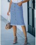 Luvamia Casual Mid Rise Denim Midi Skirt