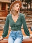 ZAFUL Women's Green Cropped V-Neck Knit Top