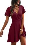 Red Wrap V Neck Dress for Wedding Guests