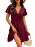 Red Wrap V Neck Dress for Wedding Guests