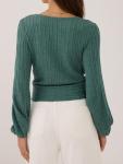 ZAFUL Women's Green Cropped V-Neck Knit Top