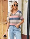 Casual Summer V-Neck Striped Tops for Women